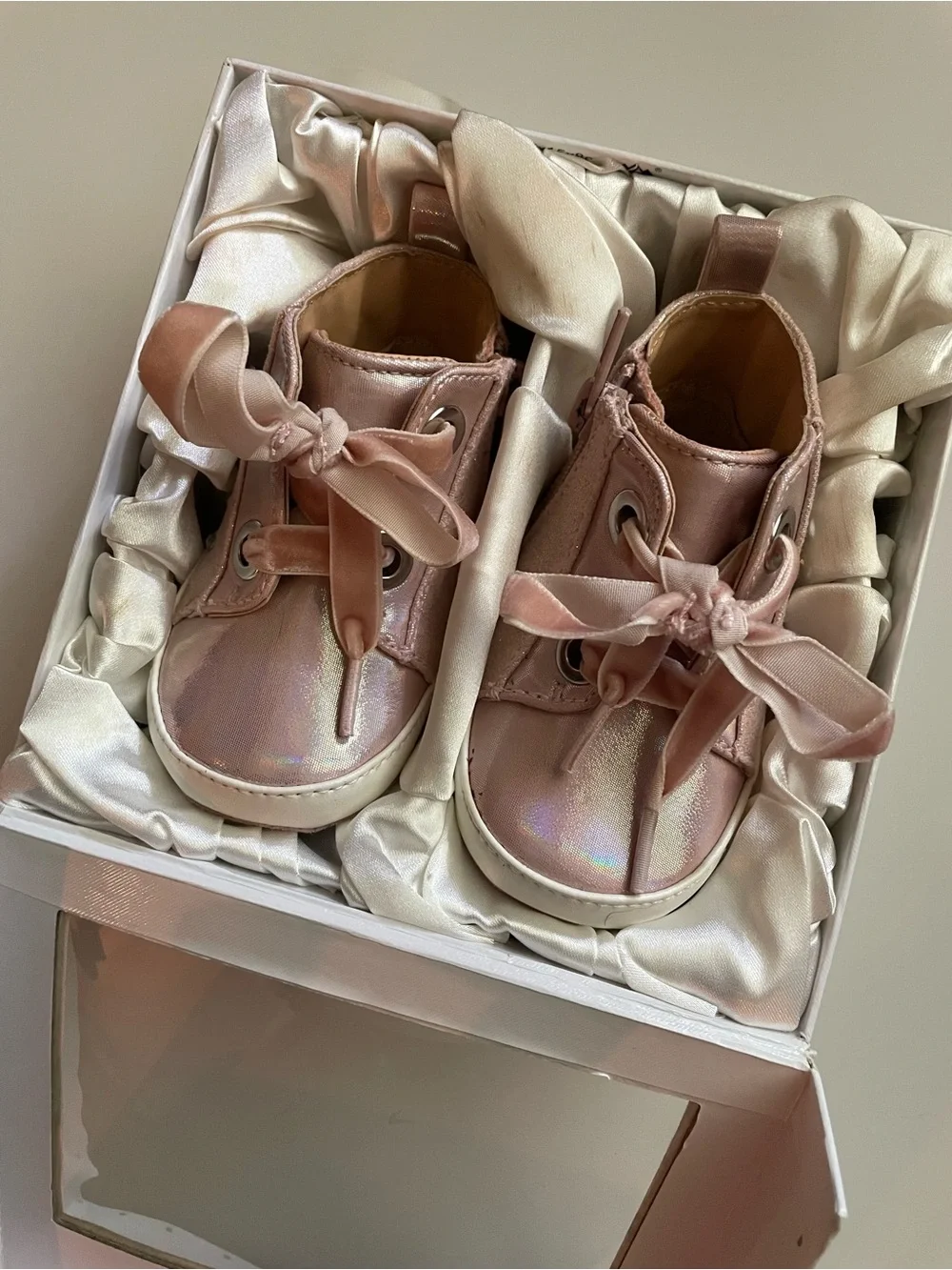 NWT & Box! Badgley Mischka Baby Tira High-Top Sneakers w/ Velvet Ribbon Laces